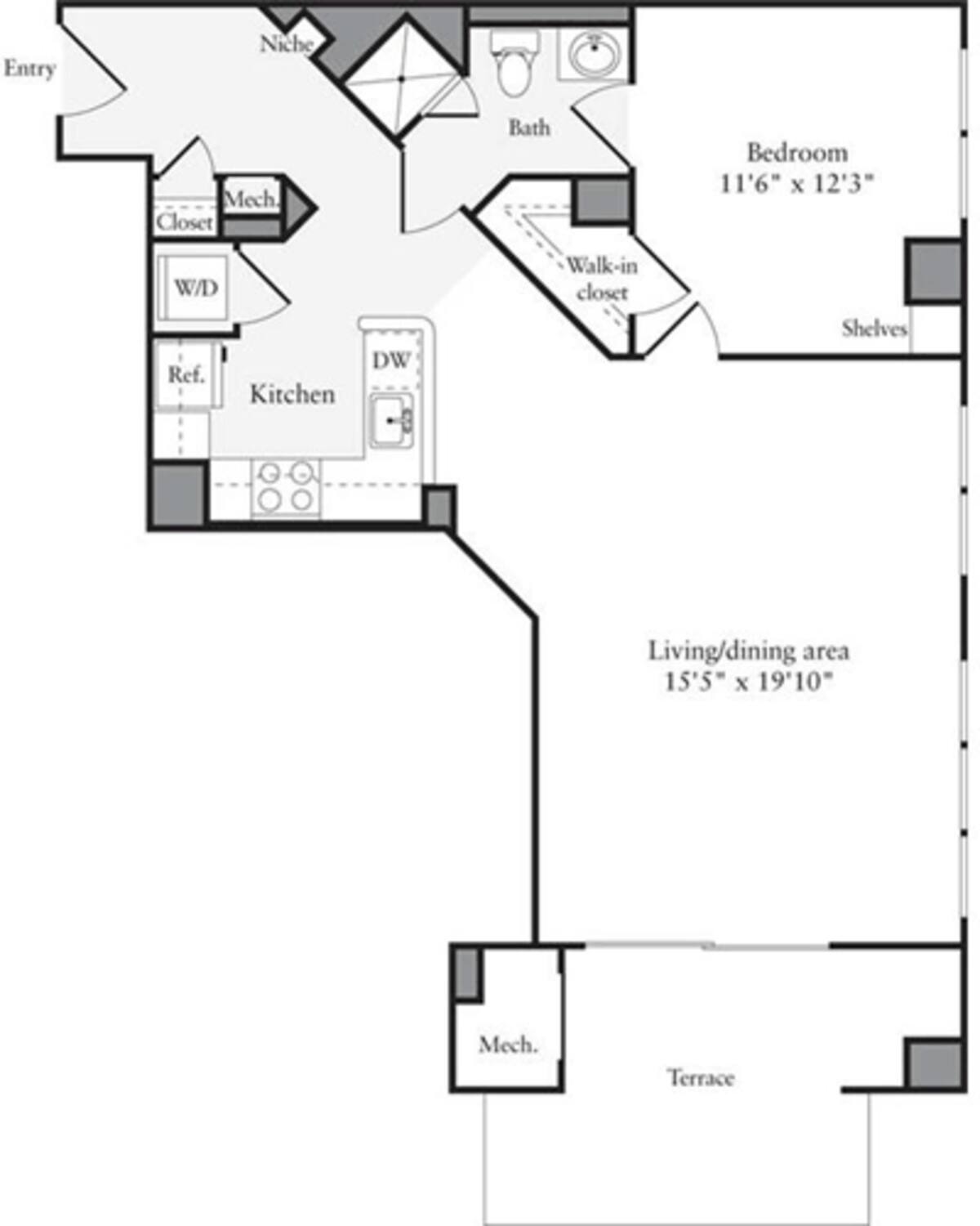 Floorplan diagram for 1 Bedroom I, showing 1 bedroom