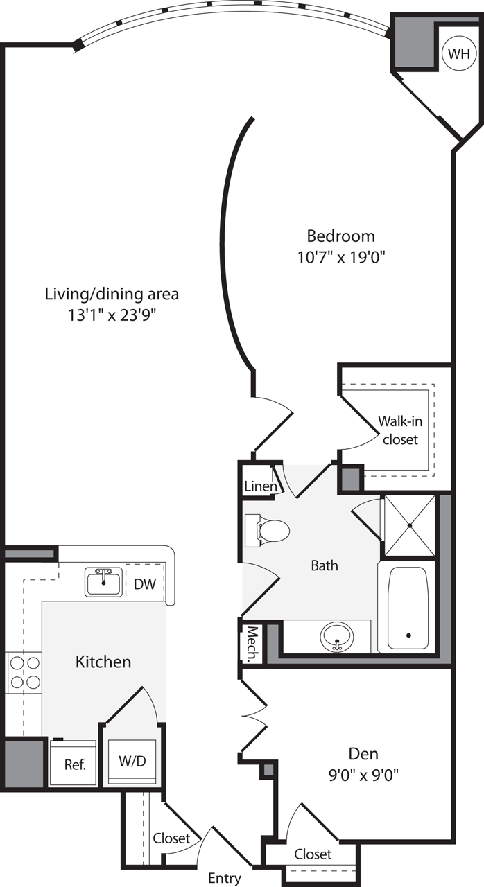 Floorplan diagram for 1 Bedroom K, showing 1 bedroom