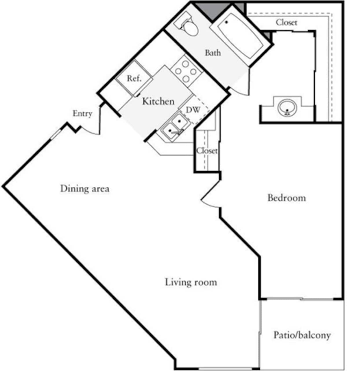 Floorplan diagram for 1 Bedroom C, showing 1 bedroom