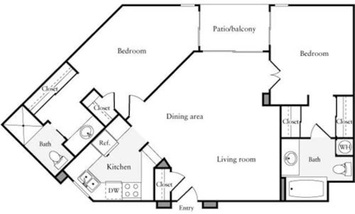 Floorplan diagram for 2 Bedrooms B, showing 2 bedroom