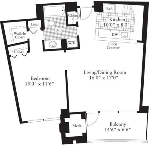 Floorplan diagram for 1 Bedroom G, showing 1 bedroom