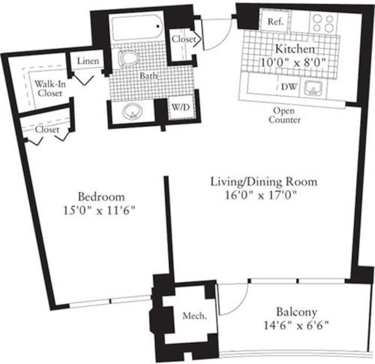 Floorplan diagram for 1 Bedroom G, showing 1 bedroom