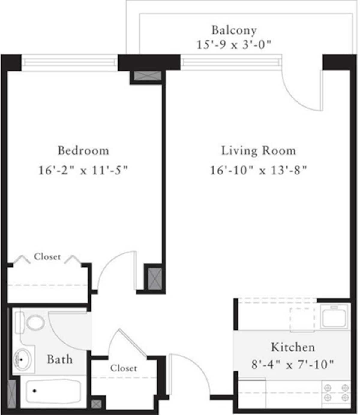 Floorplan diagram for 1 Bedroom A, showing 1 bedroom