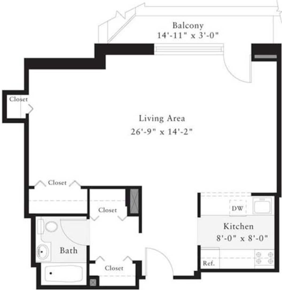 Floorplan diagram for Studio I, showing Studio