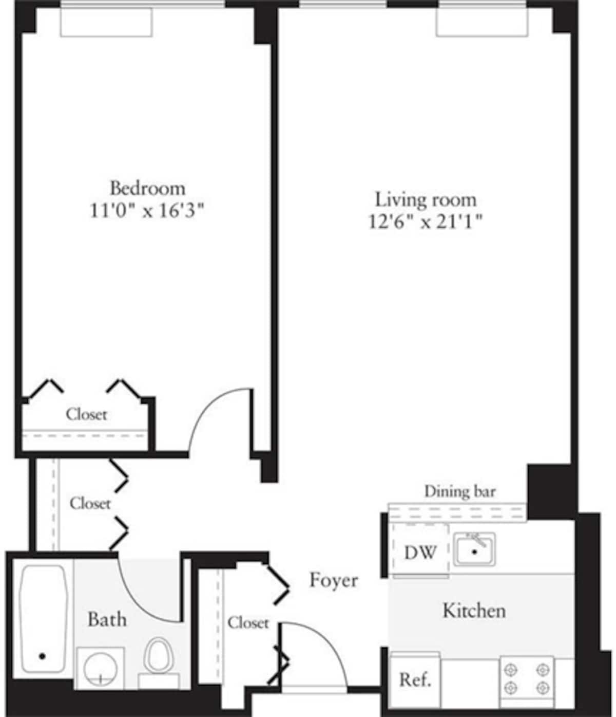 Floorplan diagram for 1 Bedroom C, showing 1 bedroom