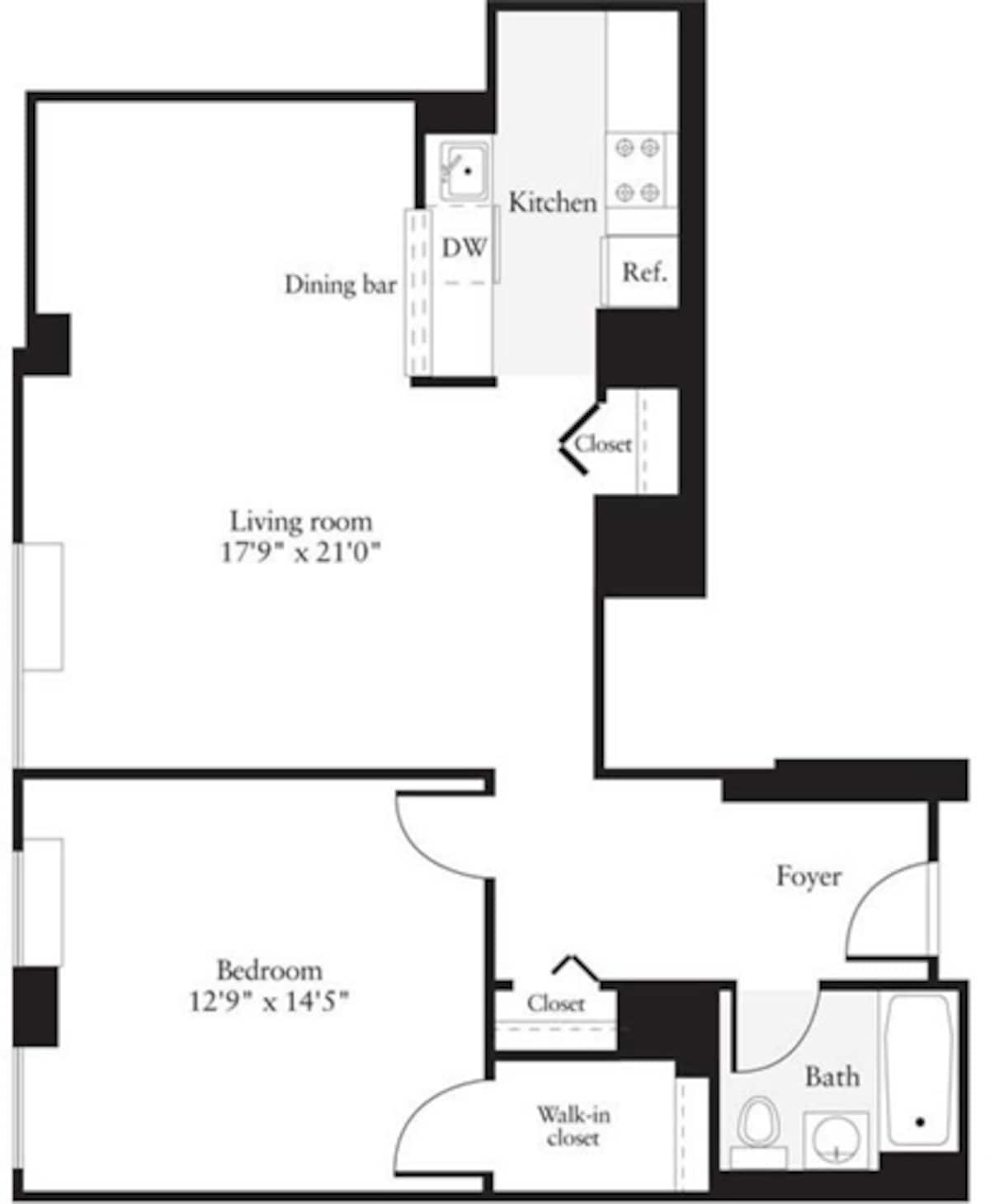 Floorplan diagram for 1 Bedroom P, showing 1 bedroom