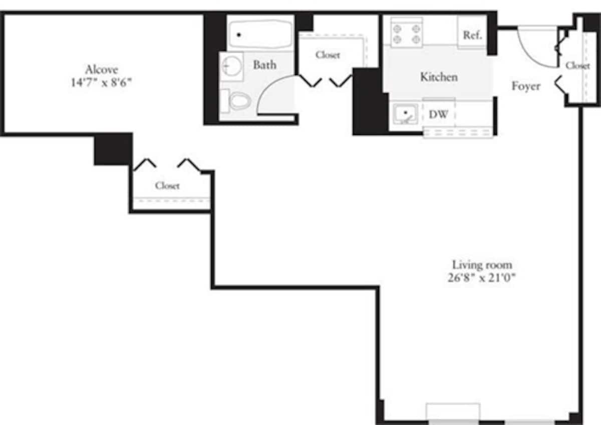 Floorplan diagram for Studio N, showing Studio