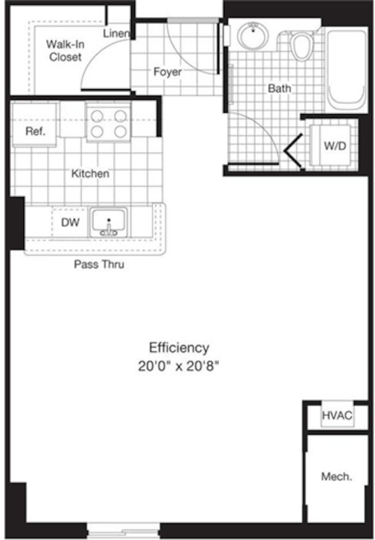 Floorplan diagram for Studio E, showing Studio