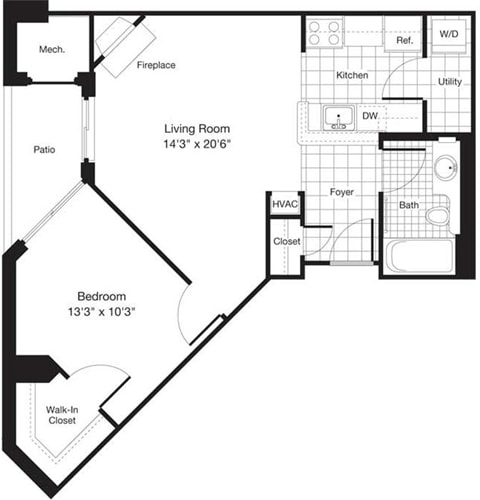 Floorplan diagram for 1 Bedroom A, showing 1 bedroom