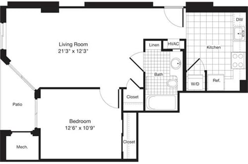 Floorplan diagram for 1 Bedroom G, showing 1 bedroom