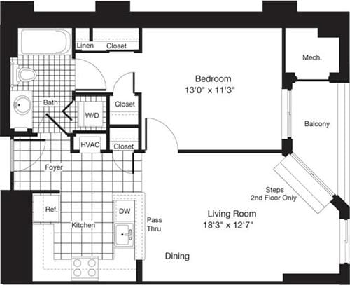 Floorplan diagram for 1 Bedroom K, showing 1 bedroom