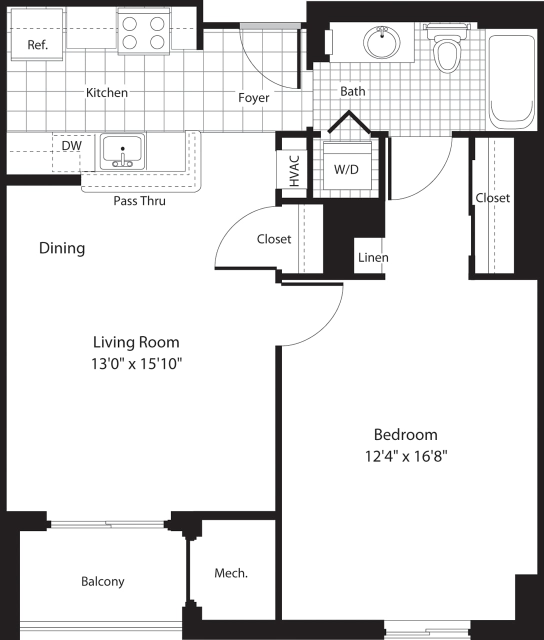 Floorplan diagram for 1 Bedroom L, showing 1 bedroom