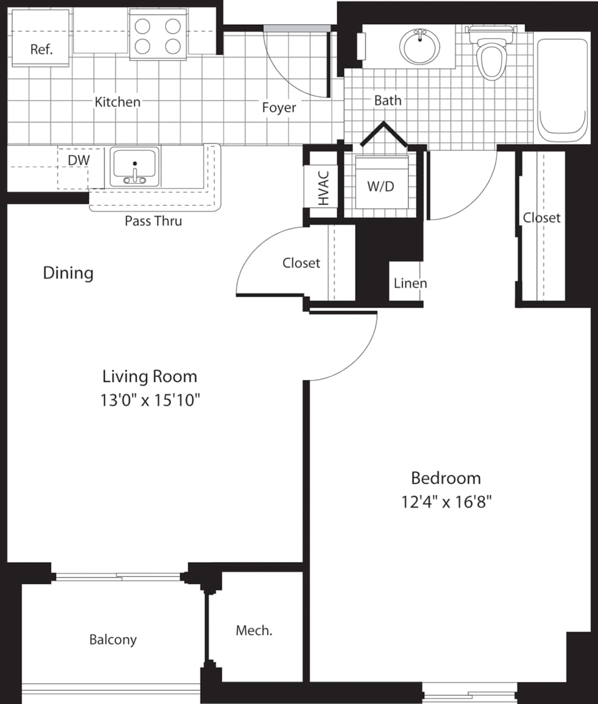 Floorplan diagram for 1 Bedroom L, showing 1 bedroom