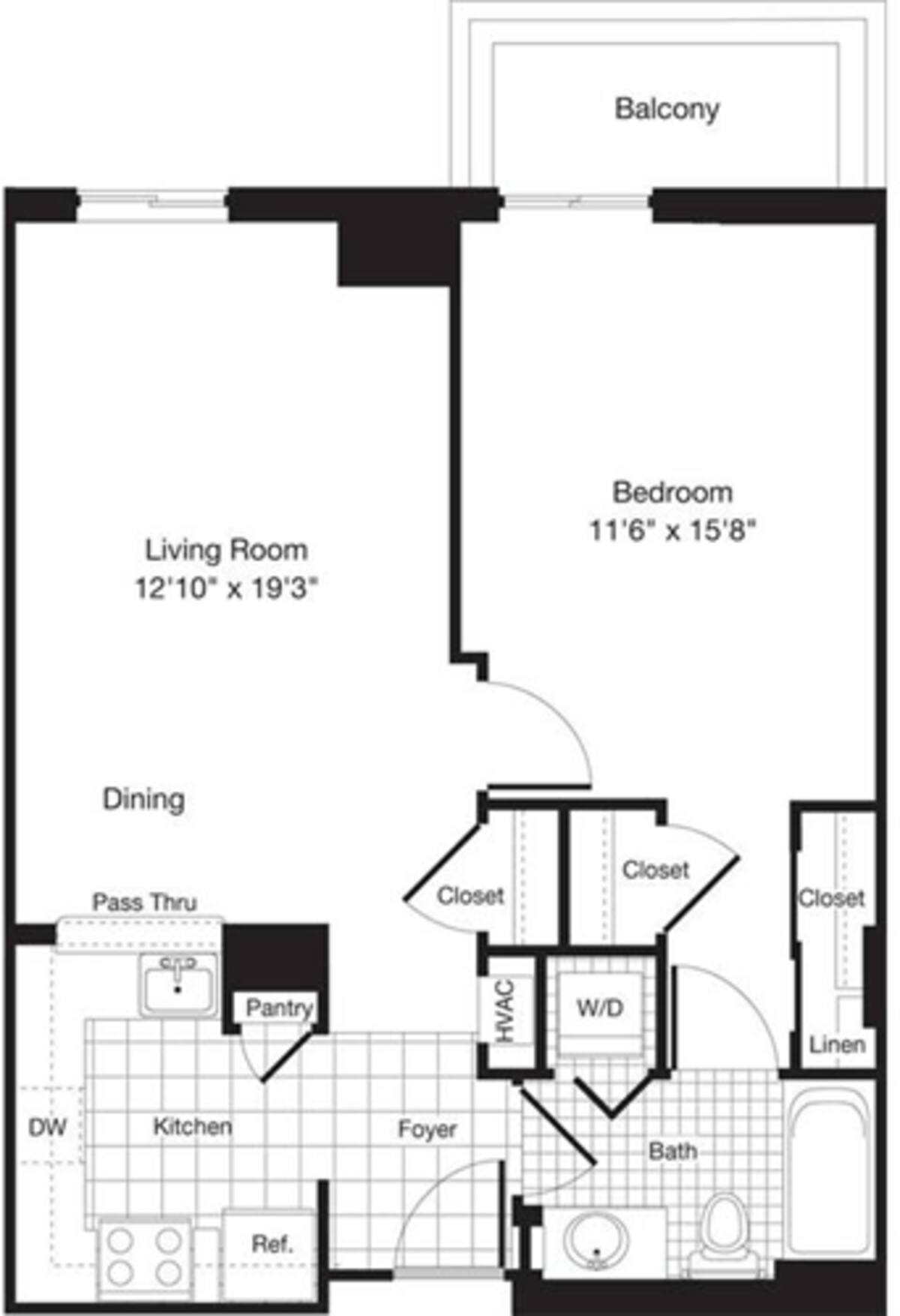 Floorplan diagram for 1 Bedroom N, showing 1 bedroom