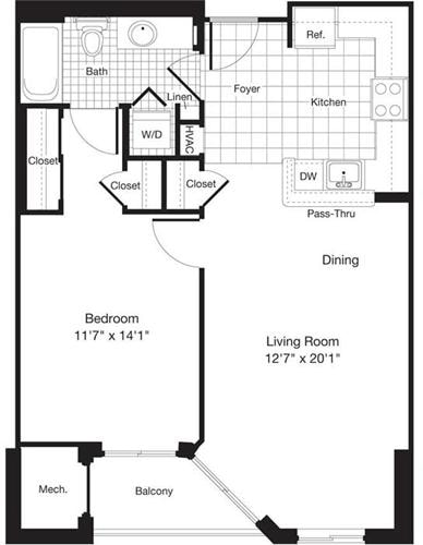 Floorplan diagram for 1 Bedroom O, showing 1 bedroom