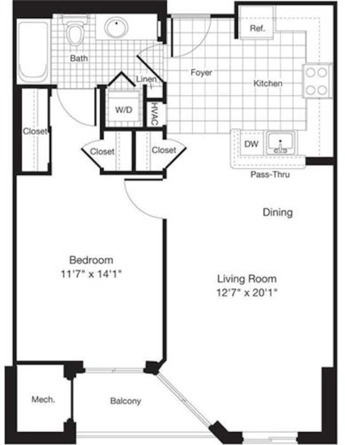 Floorplan diagram for 1 Bedroom O, showing 1 bedroom