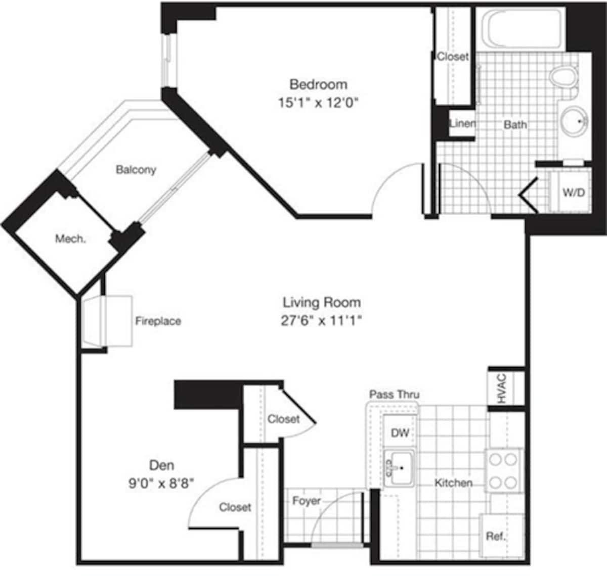 Floorplan diagram for 1 Bedroom R, showing 1 bedroom