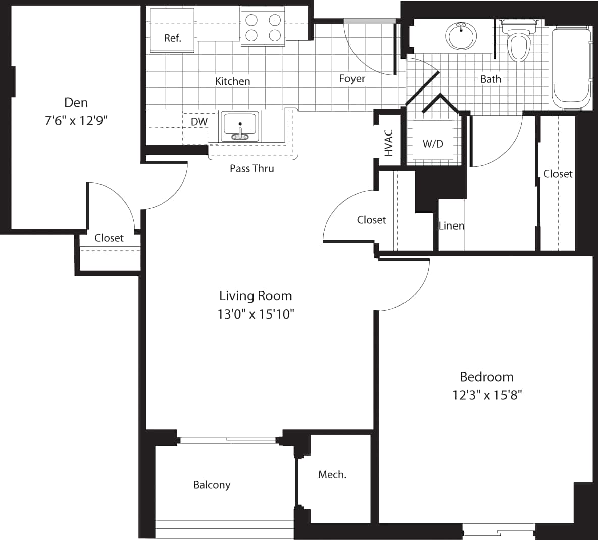 Floorplan diagram for 1 Bedroom T, showing 1 bedroom
