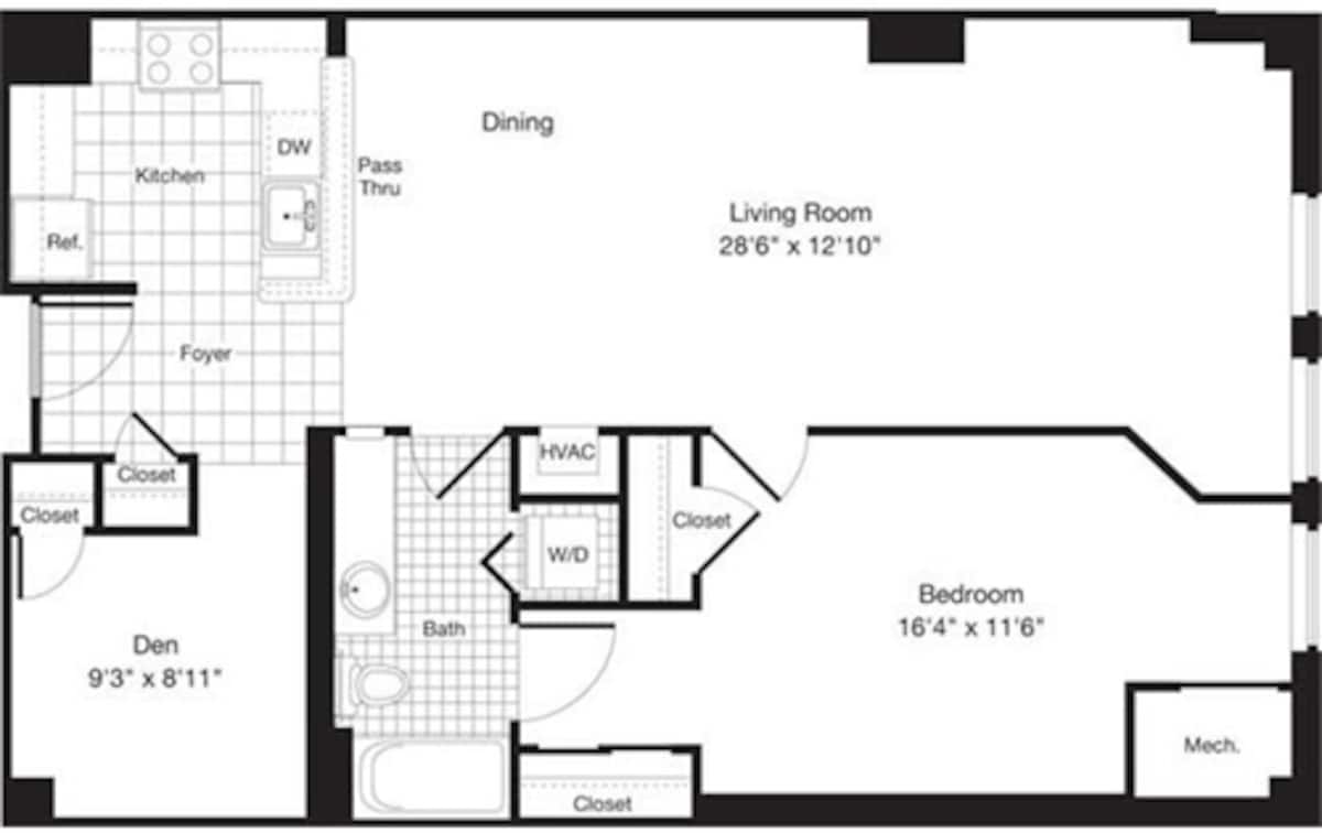Floorplan diagram for 1 Bedroom DD, showing 1 bedroom