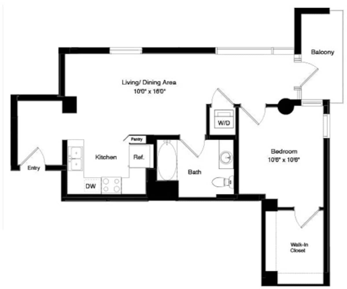 Floorplan diagram for Tower A5, showing 1 bedroom