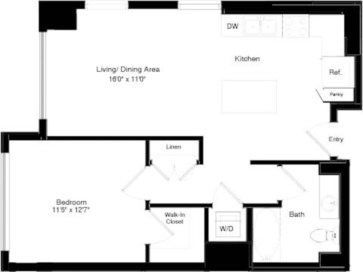 Floorplan diagram for Tower A1 + A1 Alt 1, showing 1 bedroom