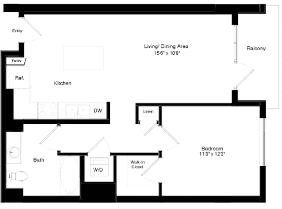 Floorplan diagram for Tower A1 Alt 2, showing 1 bedroom