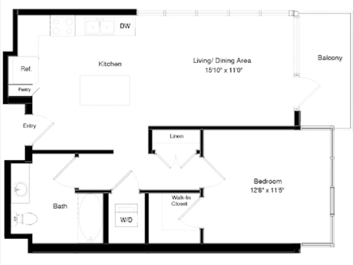 Floorplan diagram for Podium A1 Alt 1, showing 1 bedroom