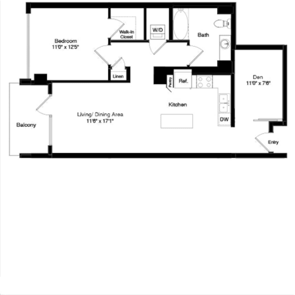 Floorplan diagram for Tower A6 with Den, showing 1 bedroom
