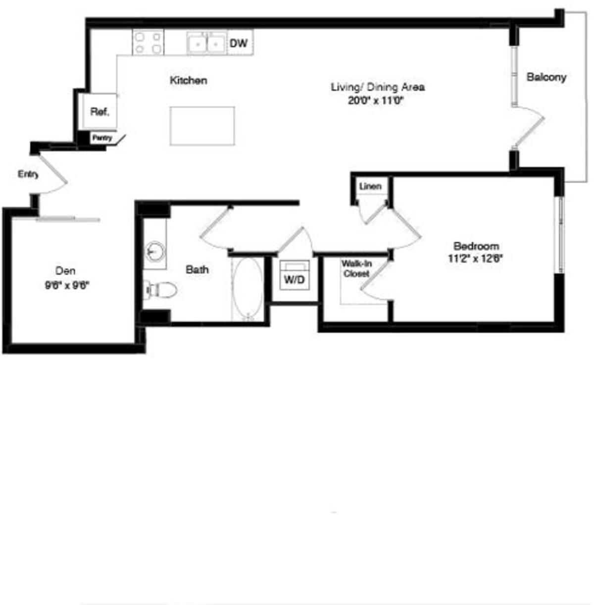 Floorplan diagram for Tower A7 with Den, showing 1 bedroom