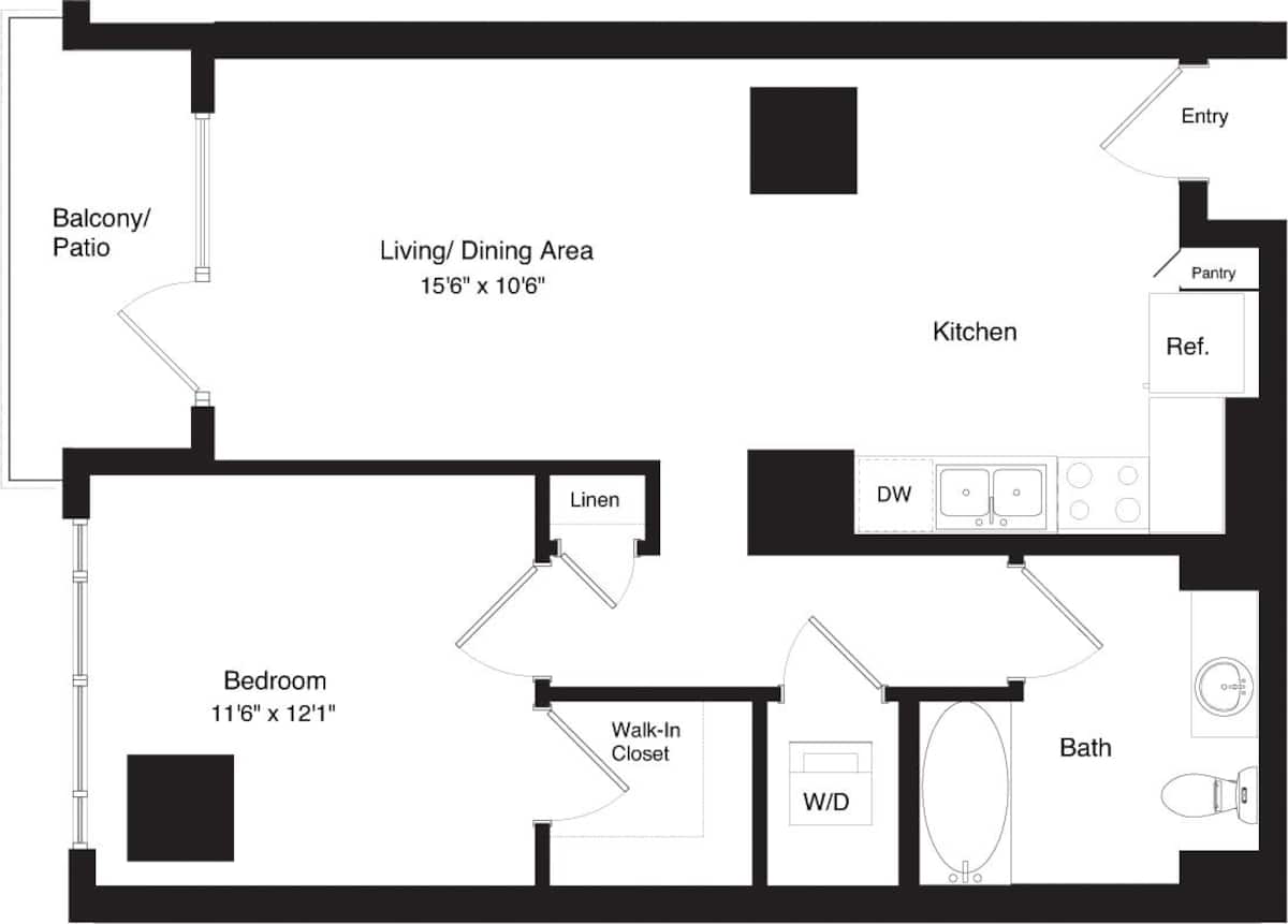 Floorplan diagram for Podium A1 Unit 206, showing 1 bedroom
