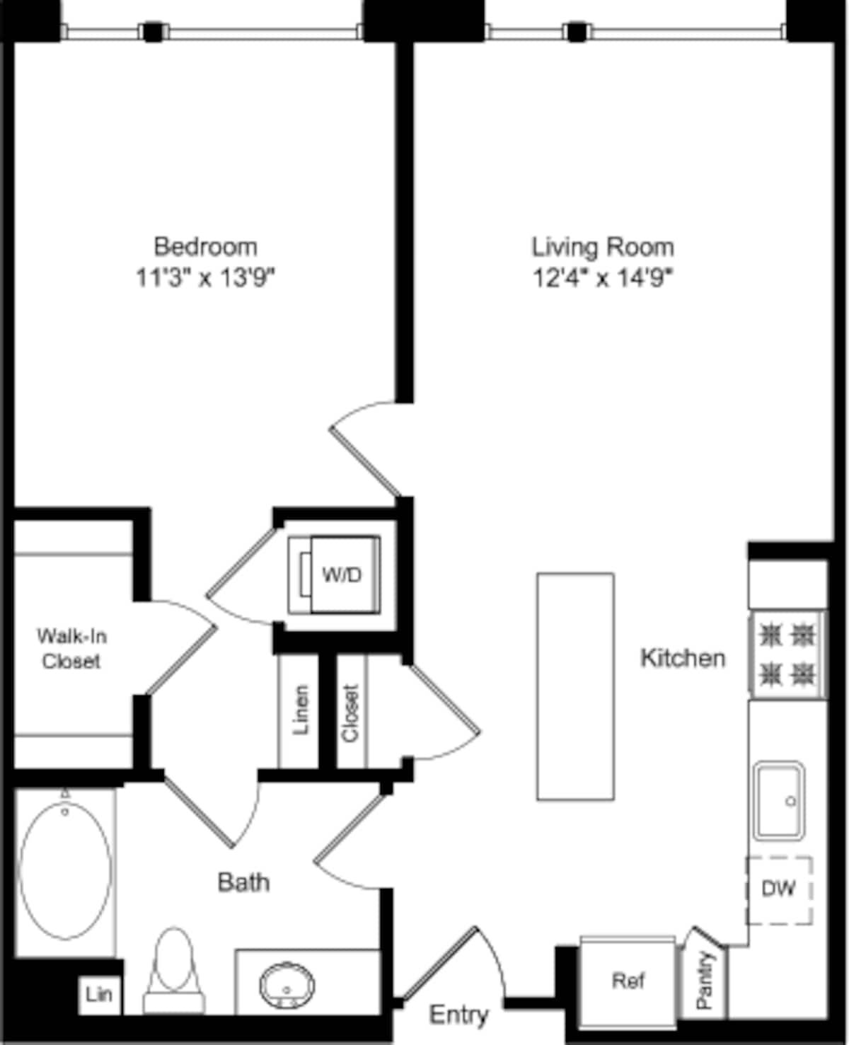Floorplan diagram for One Bed A1, showing 1 bedroom