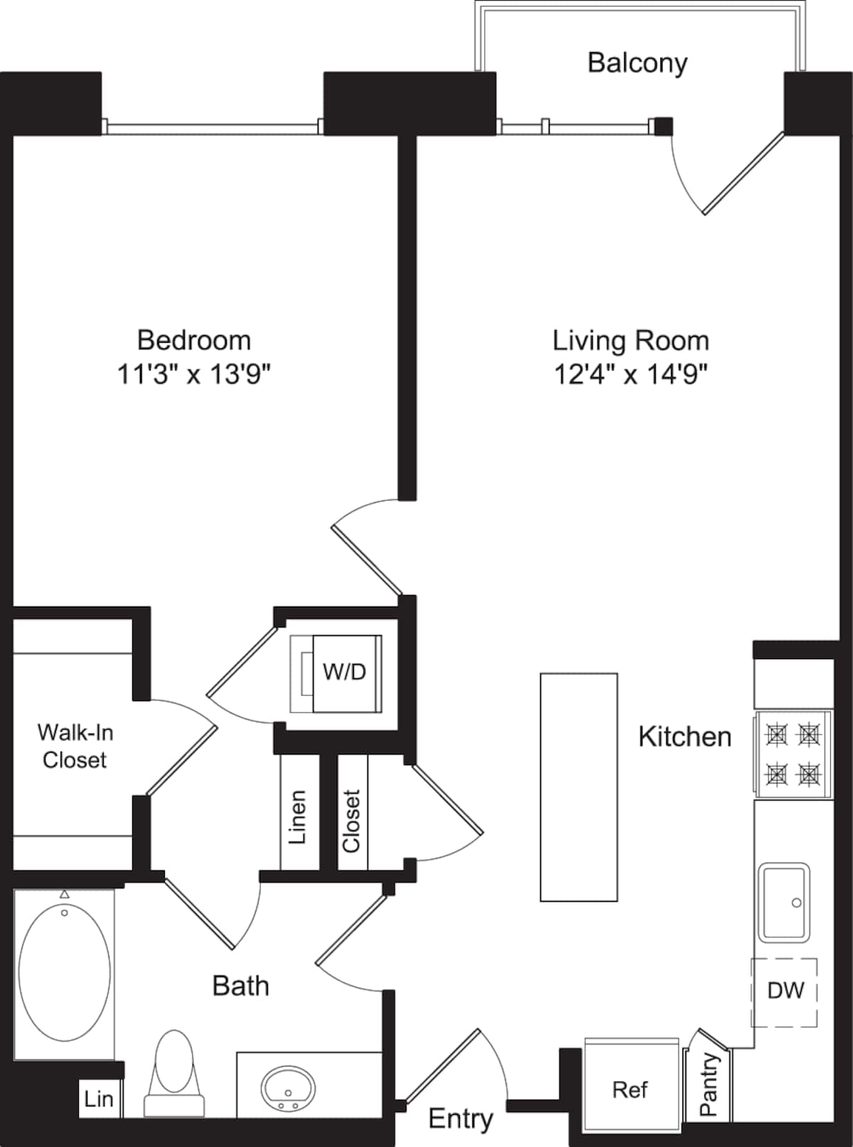 Floorplan diagram for One Bed A1 with Balcony, showing 1 bedroom