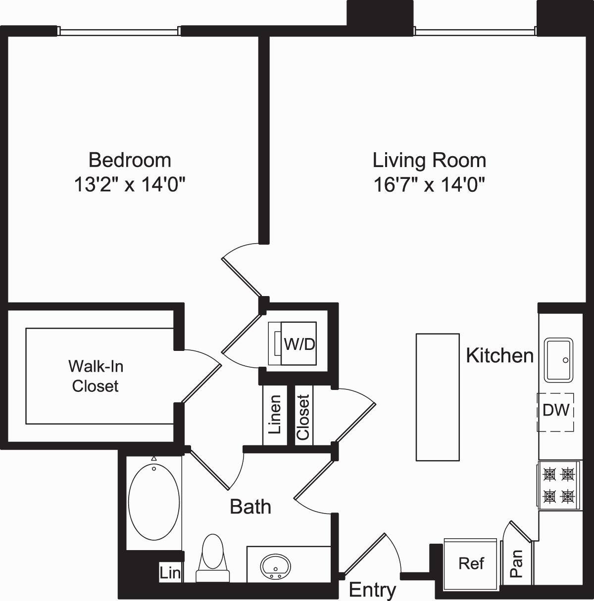 Floorplan diagram for One Bed A1C No Patio, showing 1 bedroom