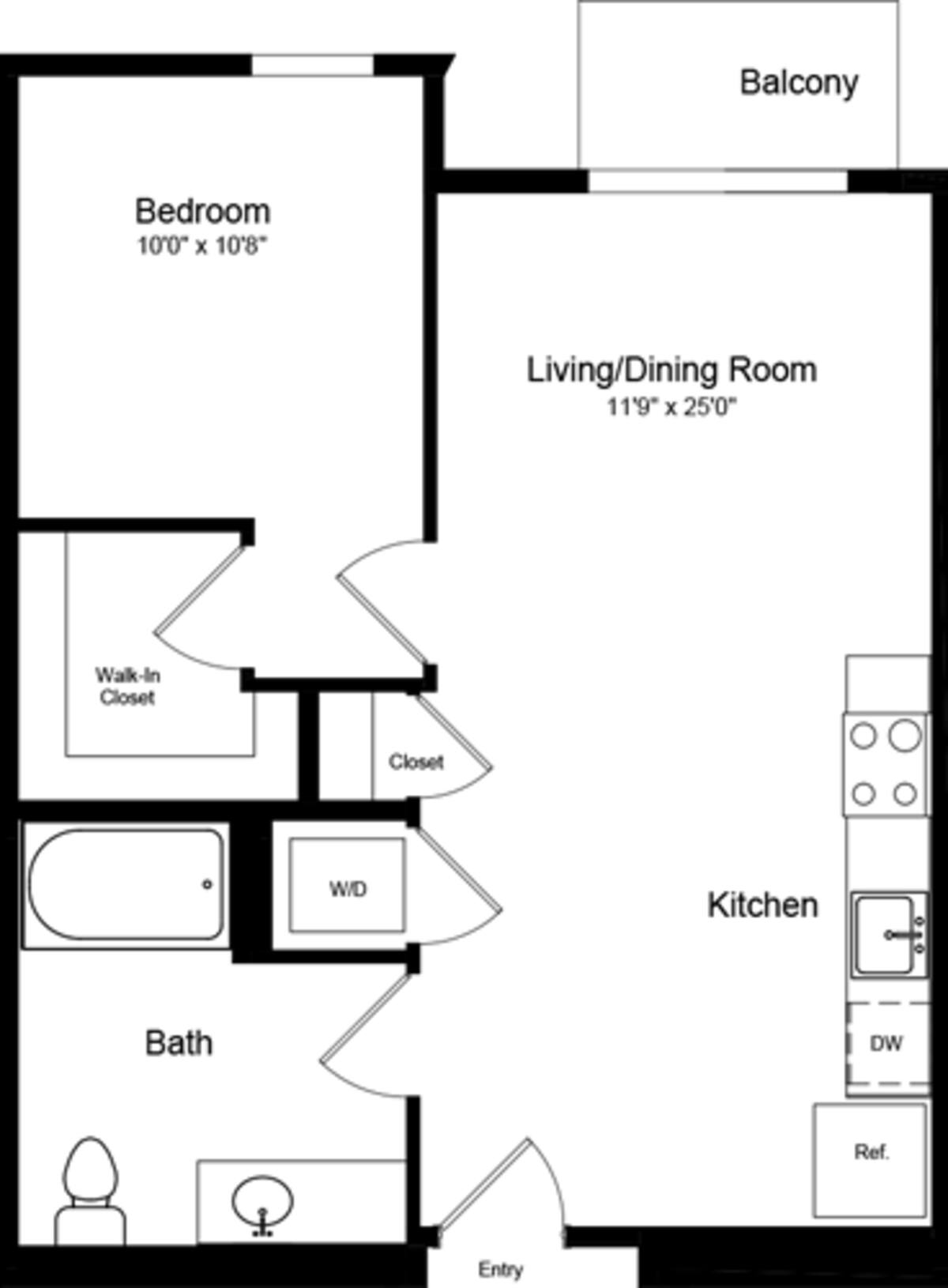 Floorplan diagram for 1 Bedroom A with Balcony, showing 1 bedroom
