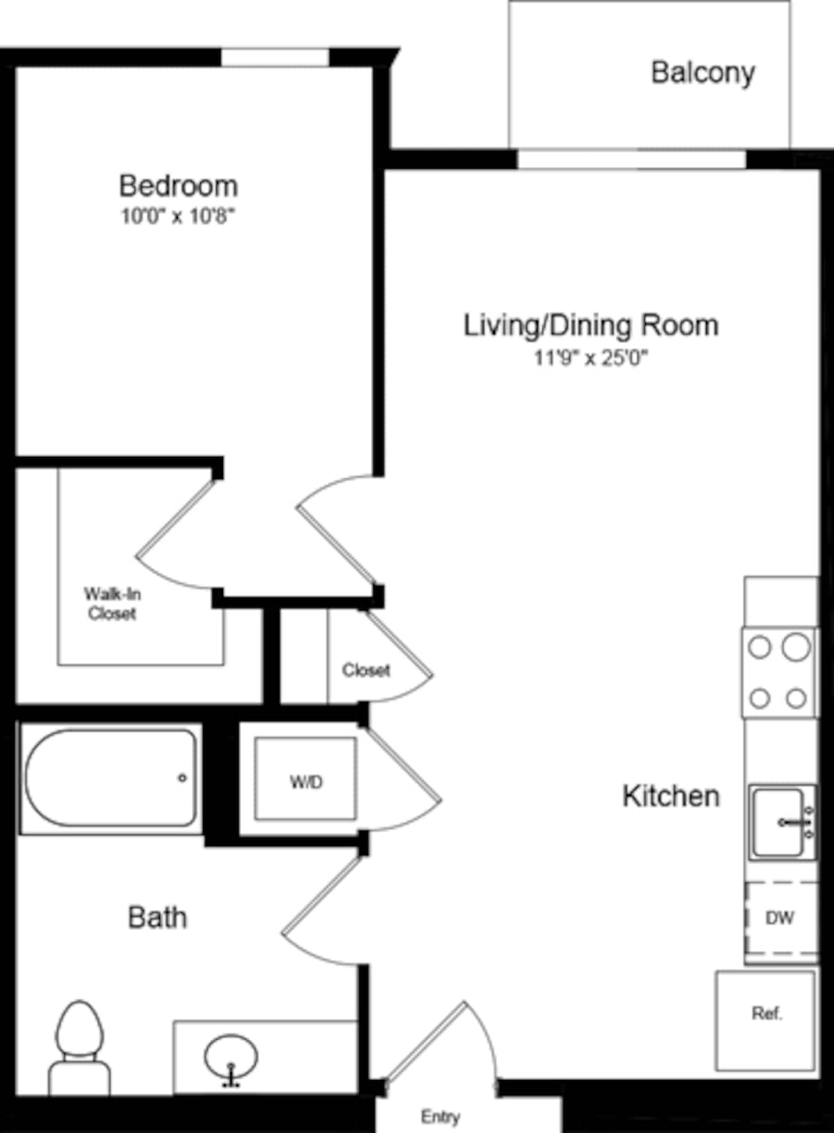 Floorplan diagram for 1 Bedroom A with Balcony, showing 1 bedroom