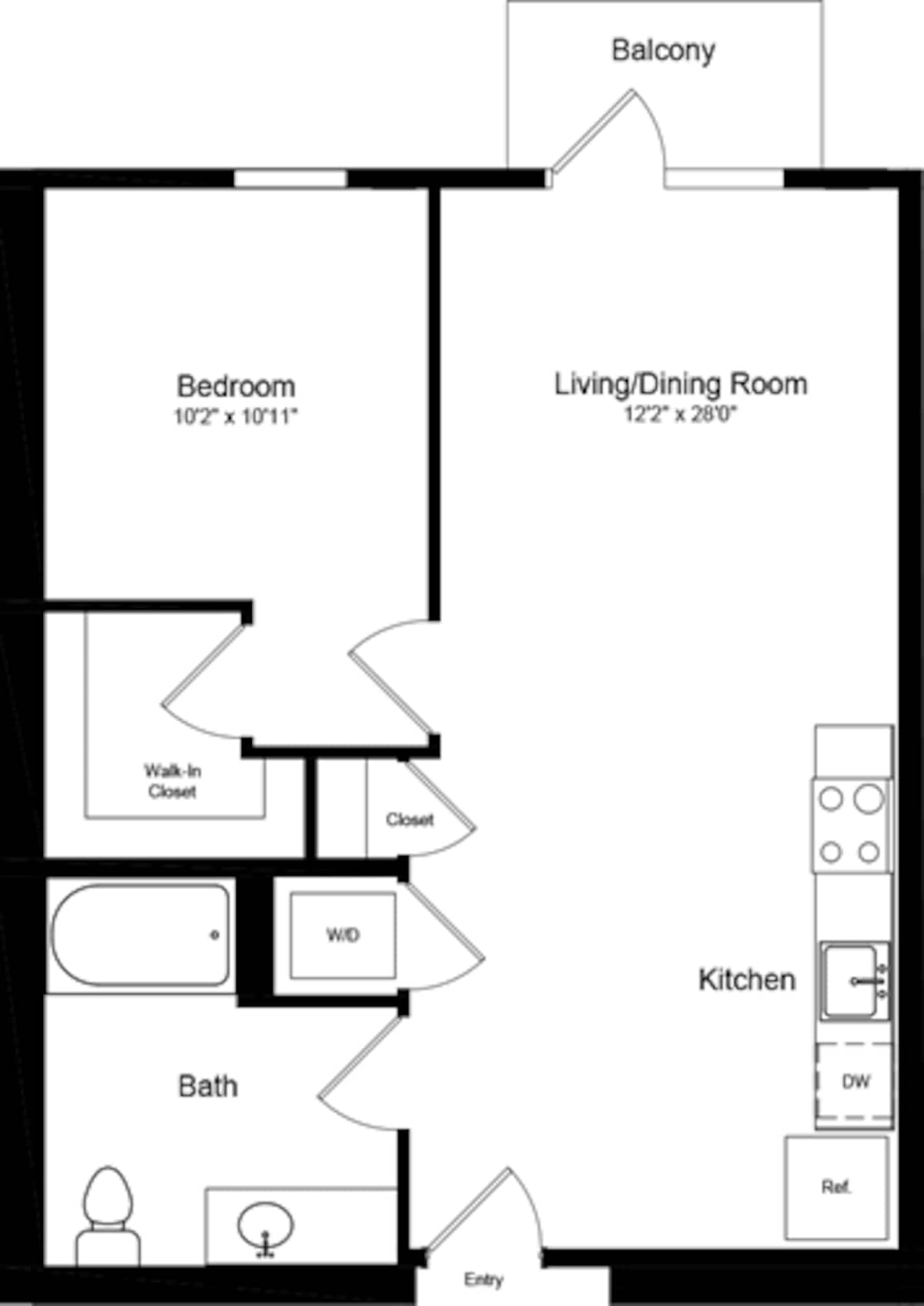 Floorplan diagram for 1 Bedroom A1 with Balcony, showing 1 bedroom