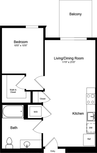 Diagram denah lantai untuk 1 Bedroom A6, yang menunjukkan 1 kamar tidur