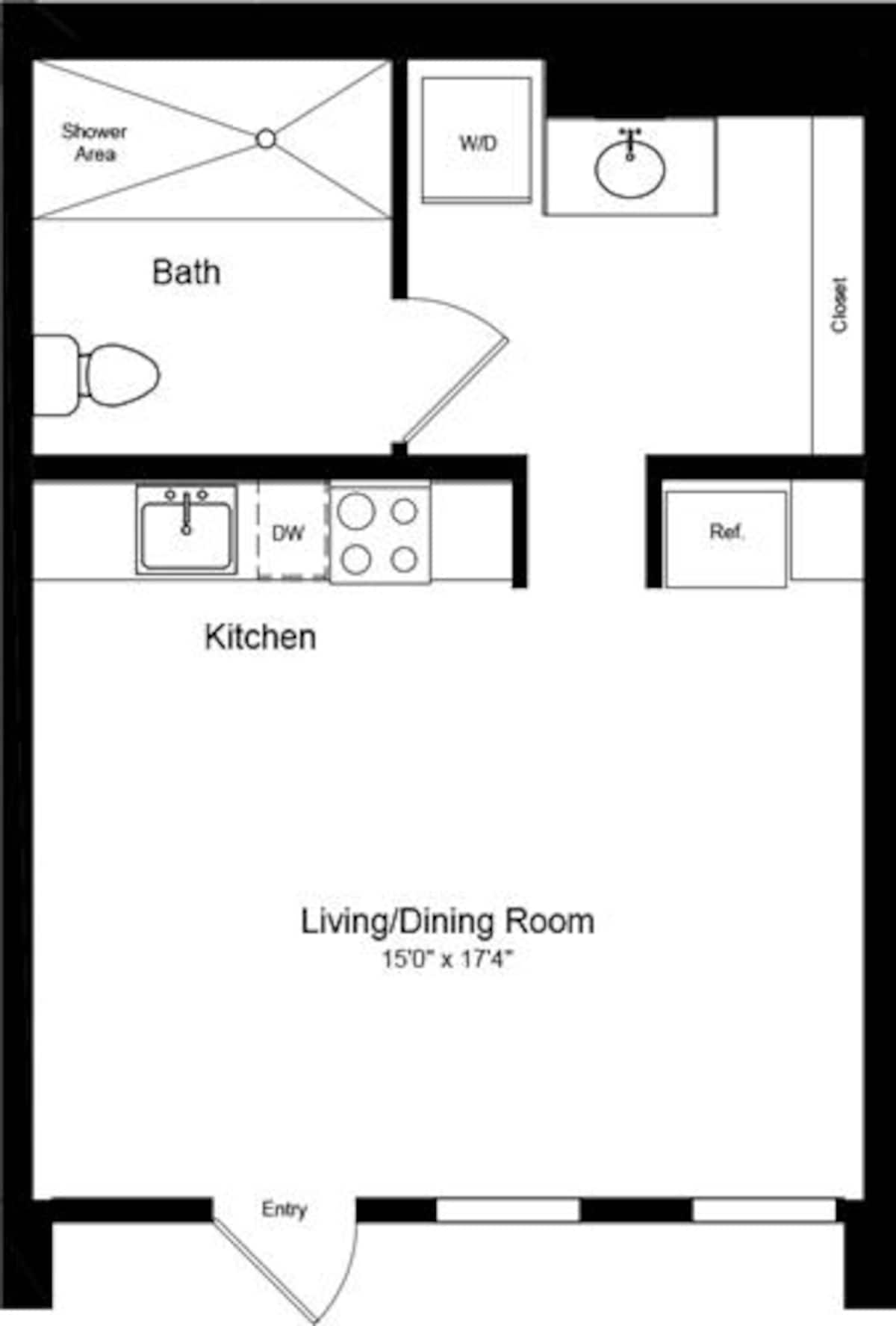 Floorplan diagram for Studio A, showing Studio