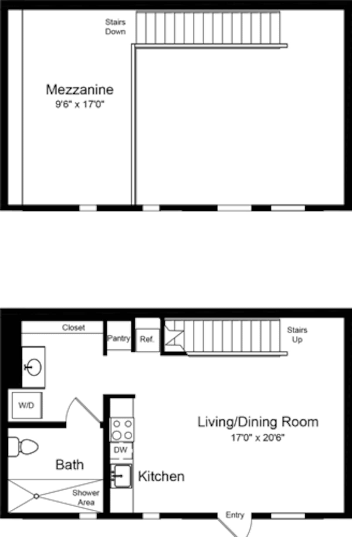 Floorplan diagram for One Bedroom Loft C, showing 1 bedroom