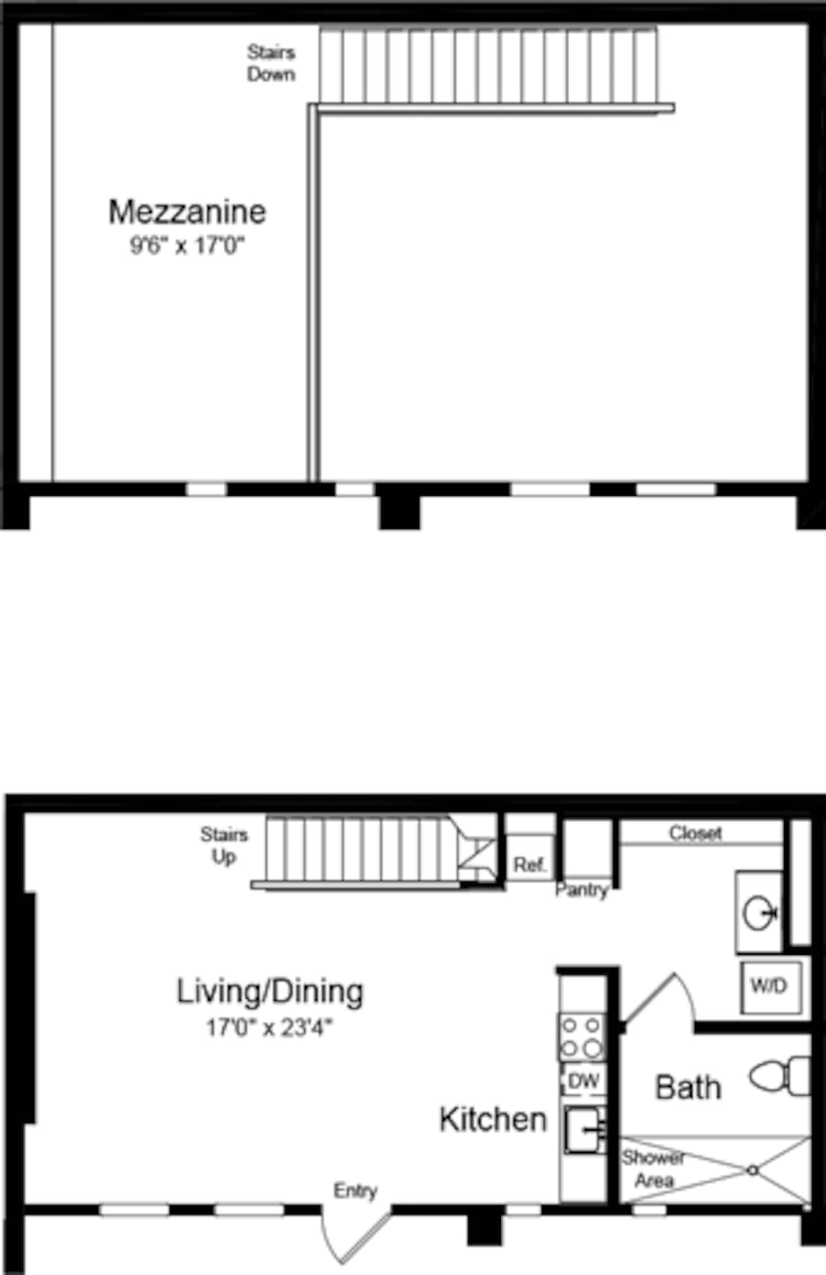 Floorplan diagram for One Bedroom Loft A, showing 1 bedroom