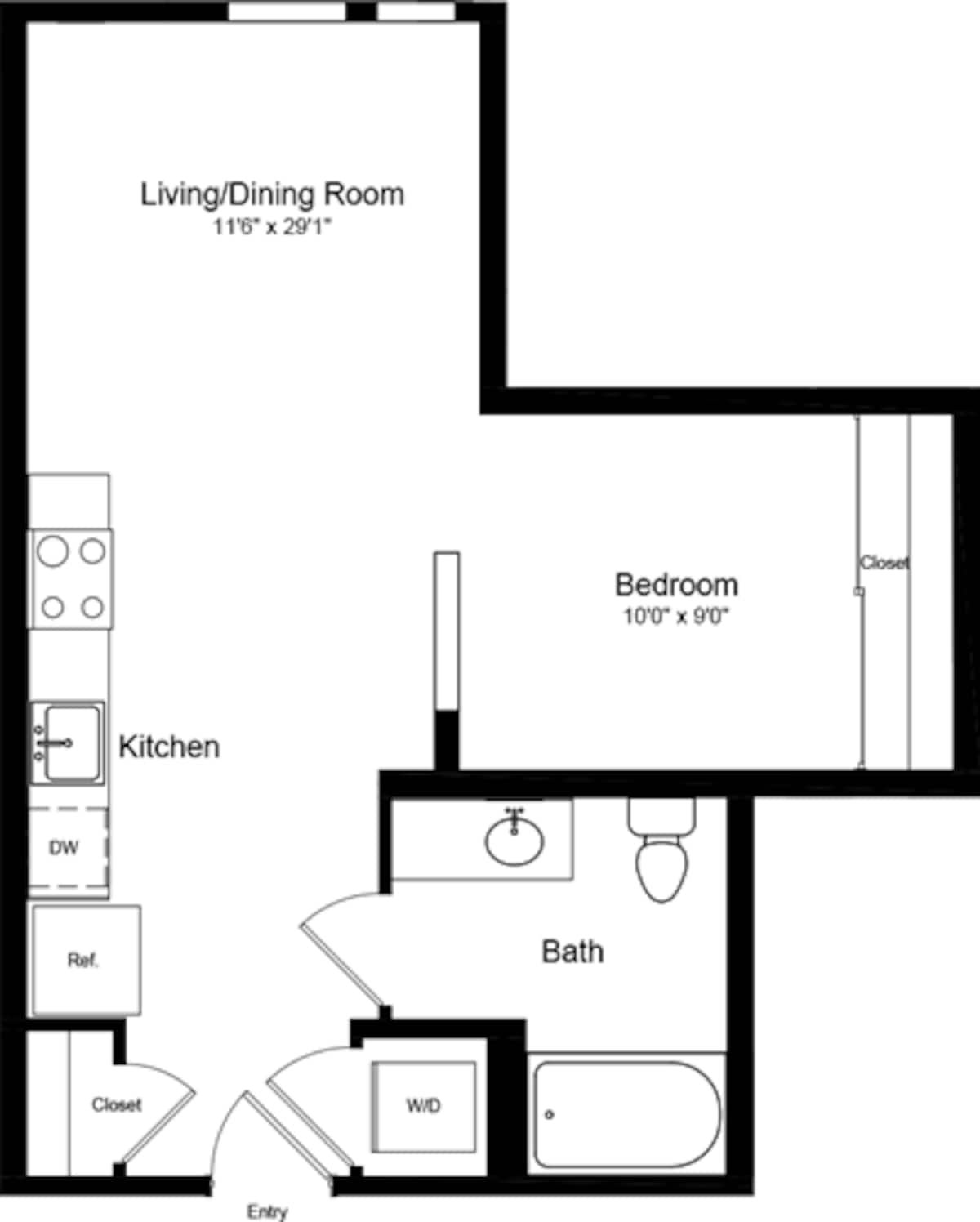 Floorplan diagram for Junior 1 Bedroom, showing 1 bedroom