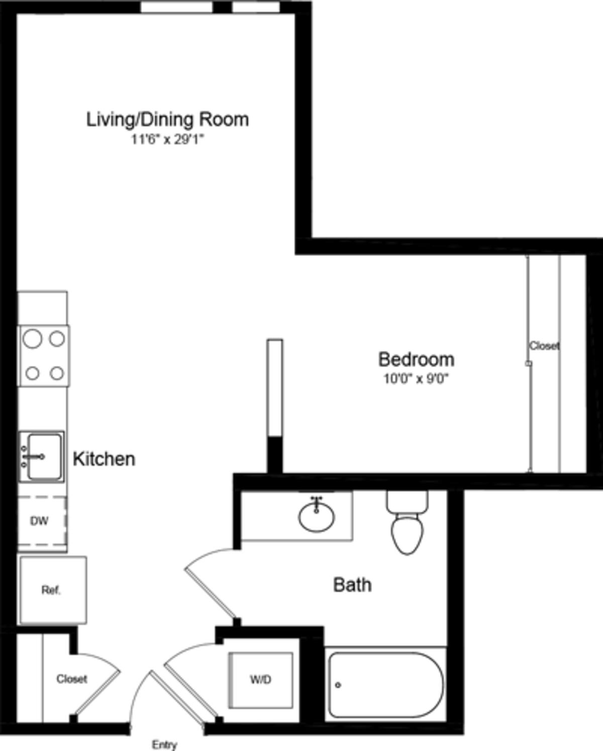 Floorplan diagram for Junior 1 Bedroom, showing 1 bedroom