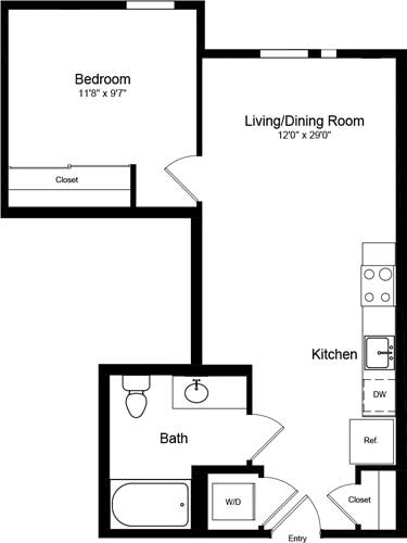 Floorplan diagram for 1 Bedroom B, showing 1 bedroom