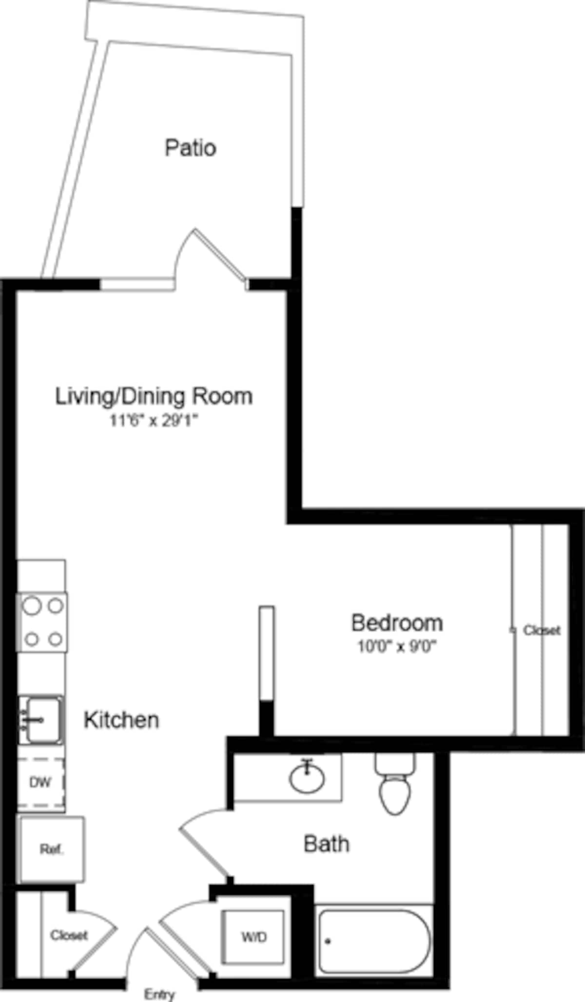 Floorplan diagram for S1 with Patio, showing 1 bedroom