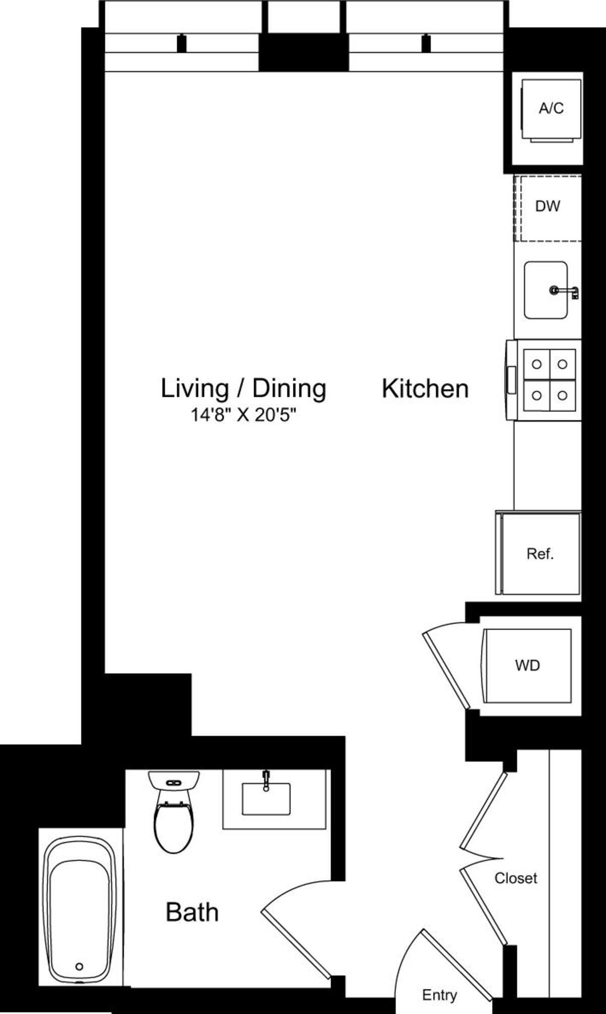 Floorplan diagram for Studio A, showing Studio