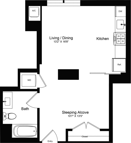 Floorplan diagram for Studio G, showing Studio