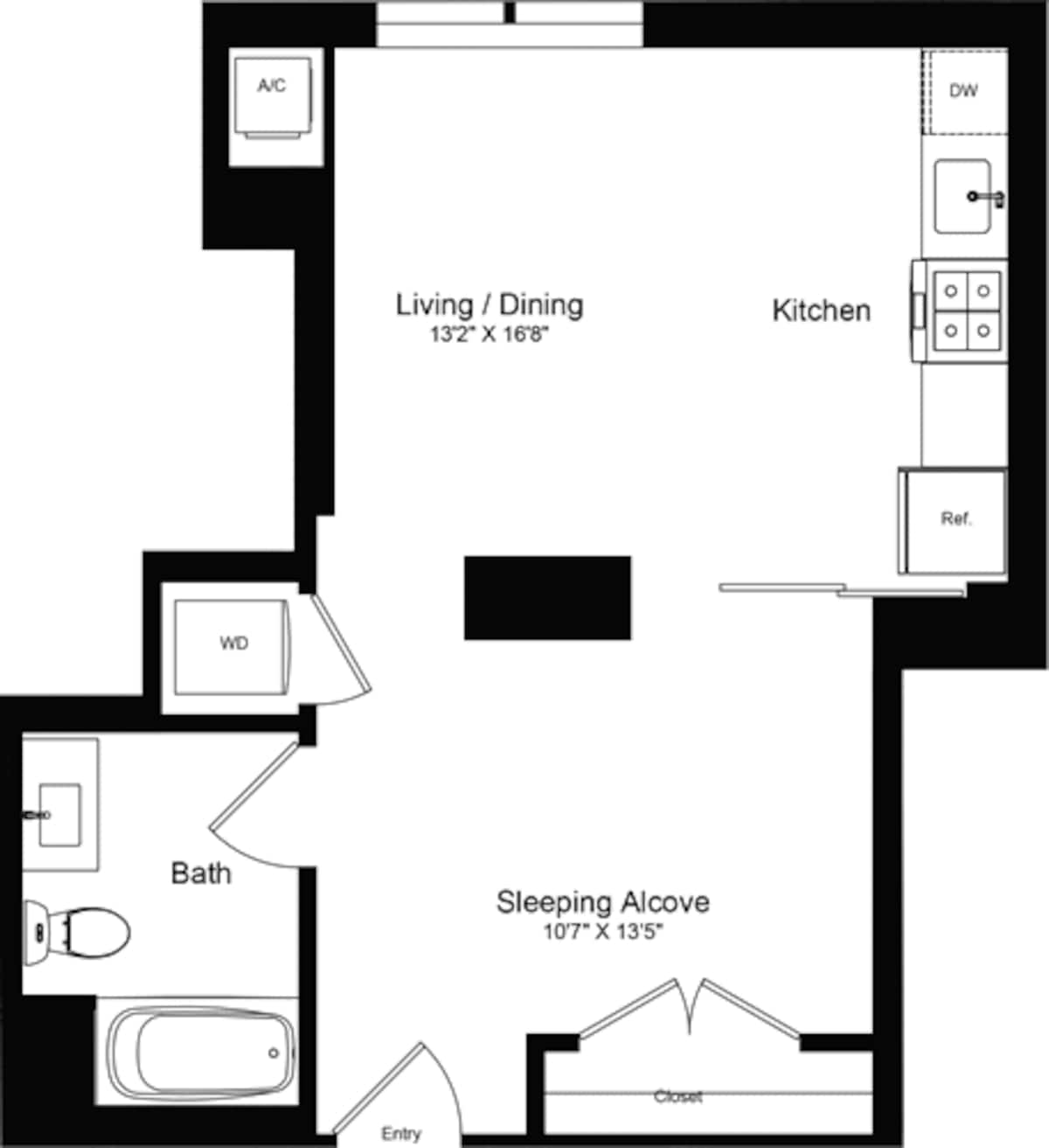 Floorplan diagram for Studio G, showing Studio