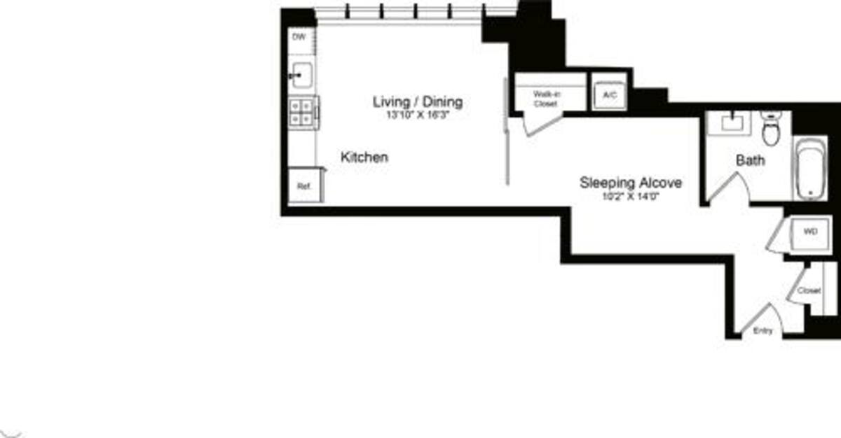 Floorplan diagram for Studio J, showing Studio