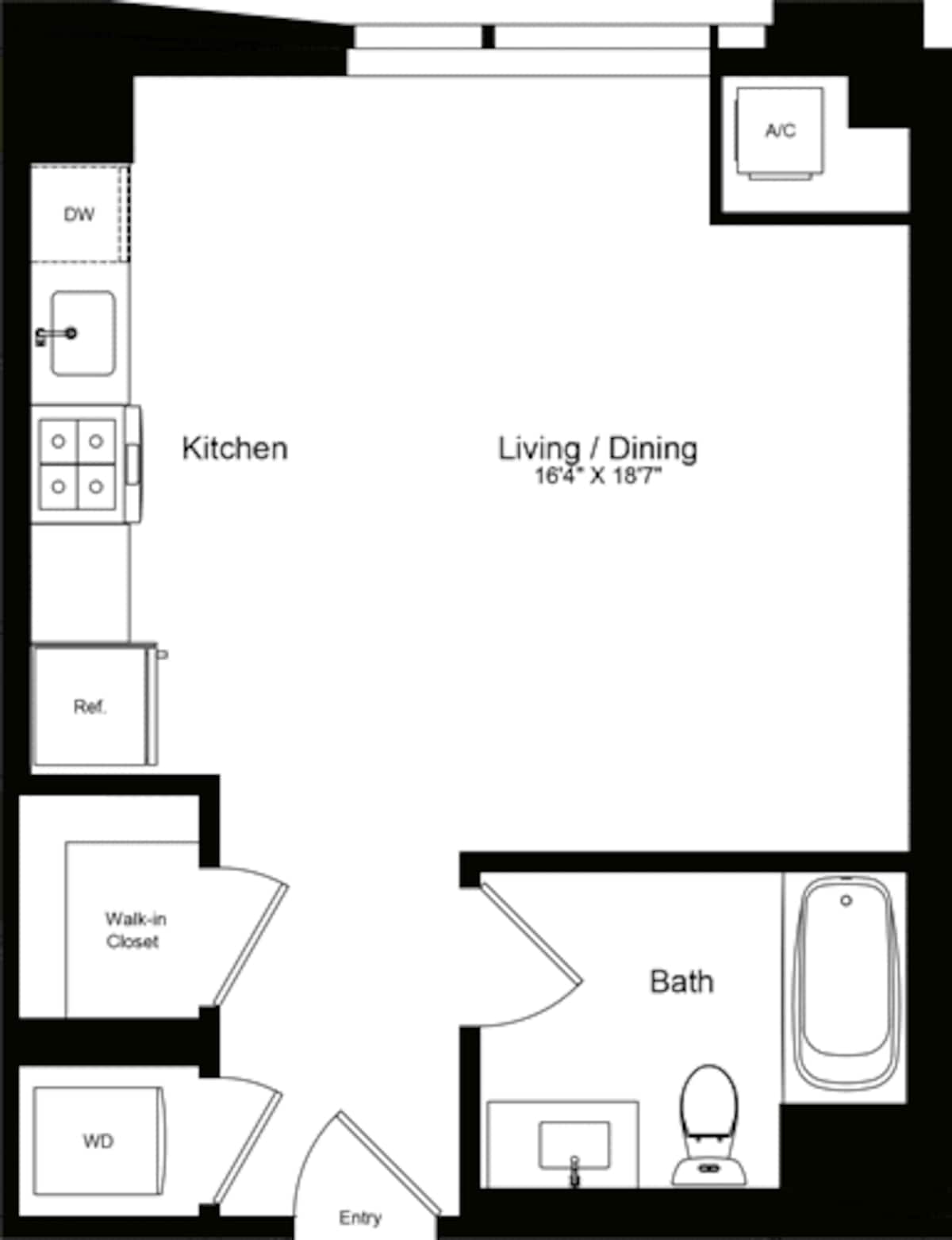 Floorplan diagram for Studio L, showing Studio