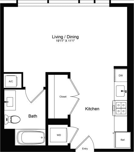 Floorplan diagram for Studio M, showing Studio